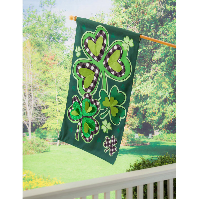 Shamrocks with Checks House Burlap Flag,13b10122