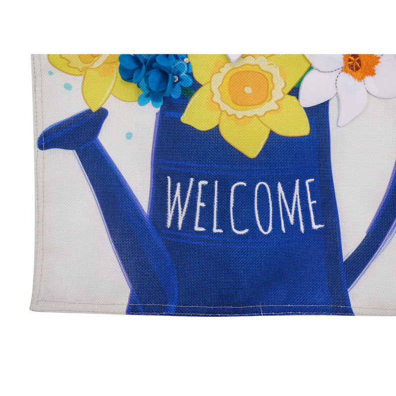 Spring Flower Watering  Can House Burlap Flag,13b10203