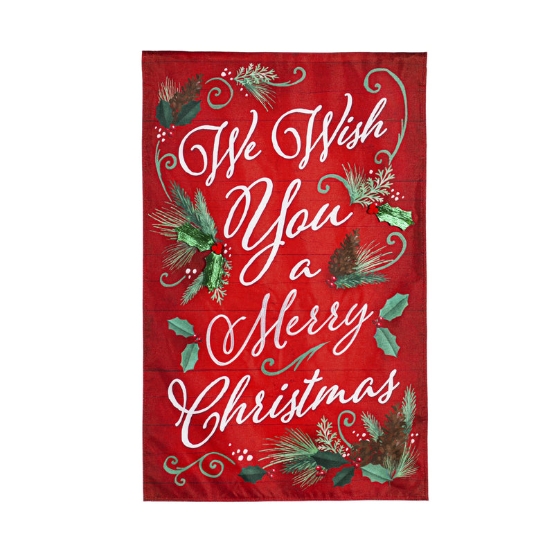 Evergreen Flag,We Wish You a Merry Christmas House Burlap Flag,44x28x0.25 Inches