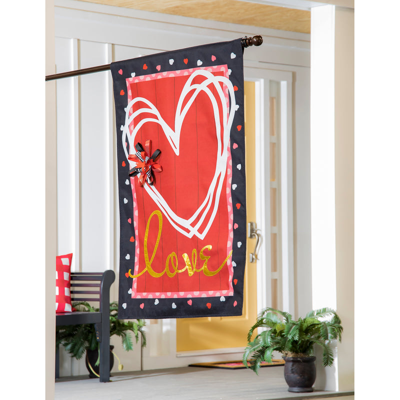 Evergreen Flag,Scattered Hearts and Bow House Burlap Flag,0.25x28x44 Inches