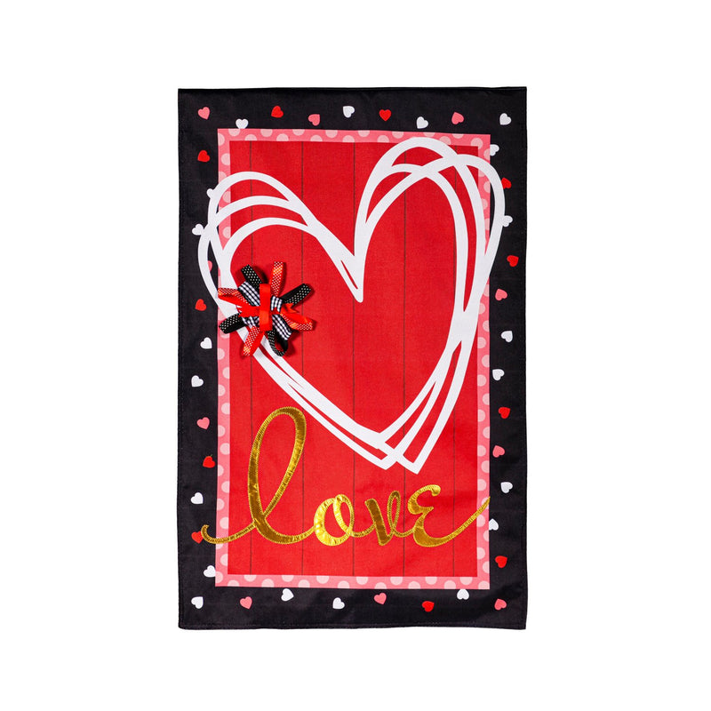 Evergreen Flag,Scattered Hearts and Bow House Burlap Flag,0.25x28x44 Inches