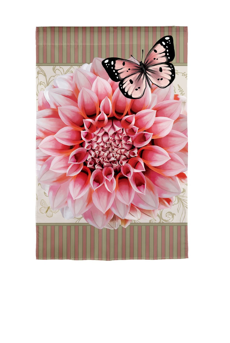 Evergreen Flag,Dahlia & Butterfly Burlap House Flag,0.5x28x44 Inches