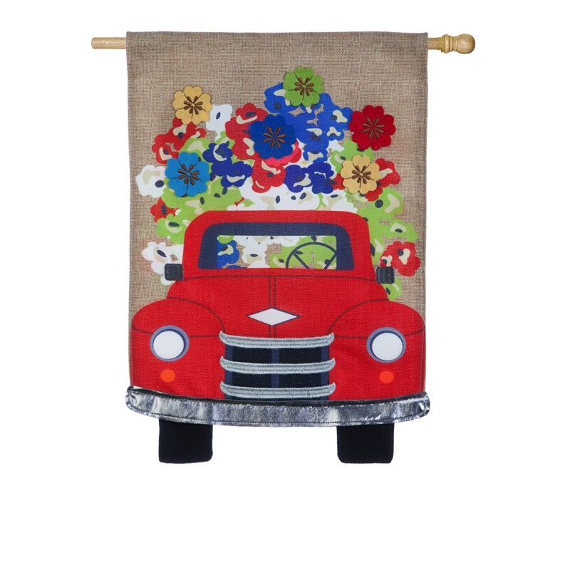 Evergreen Flag,Red Truck Flowers House Burlap Flag,28x44x0.25 Inches