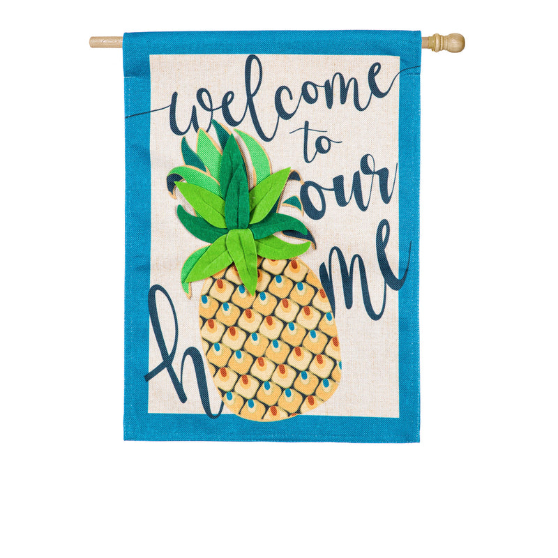 Evergreen Flag,Welcome to Our Home Pineapple House Burlap Flag,28x0.25x44 Inches