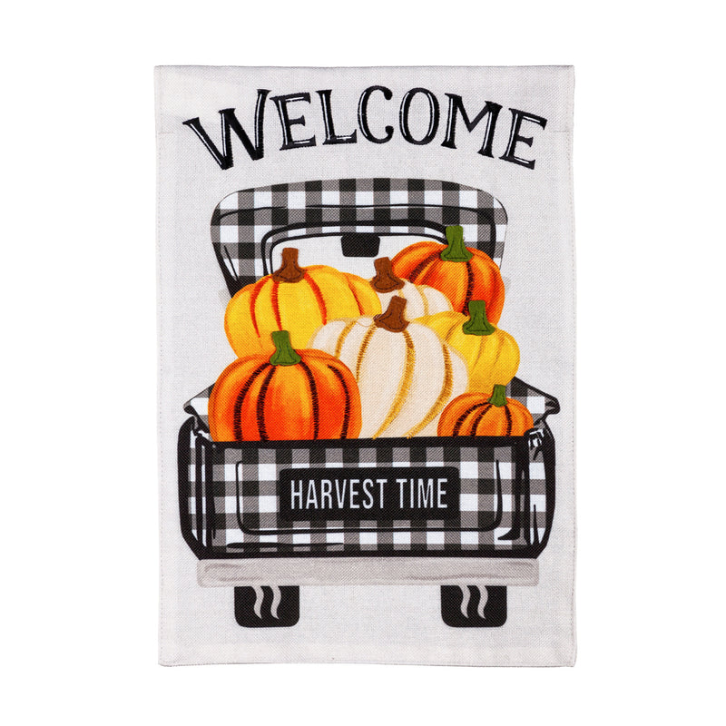 Evergreen Flag,Pumpkin Plaid Truck House Burlap Flag,28x0.25x44 Inches