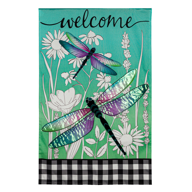 Evergreen Flag,Dragonflies and Wildflowers House Linen Flag,28x44x0.5 Inches