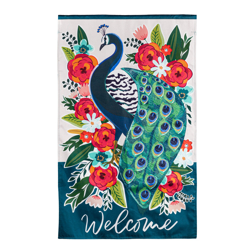 Evergreen Flag,Floral Peacock House Linen Flag,28x0.25x44 Inches