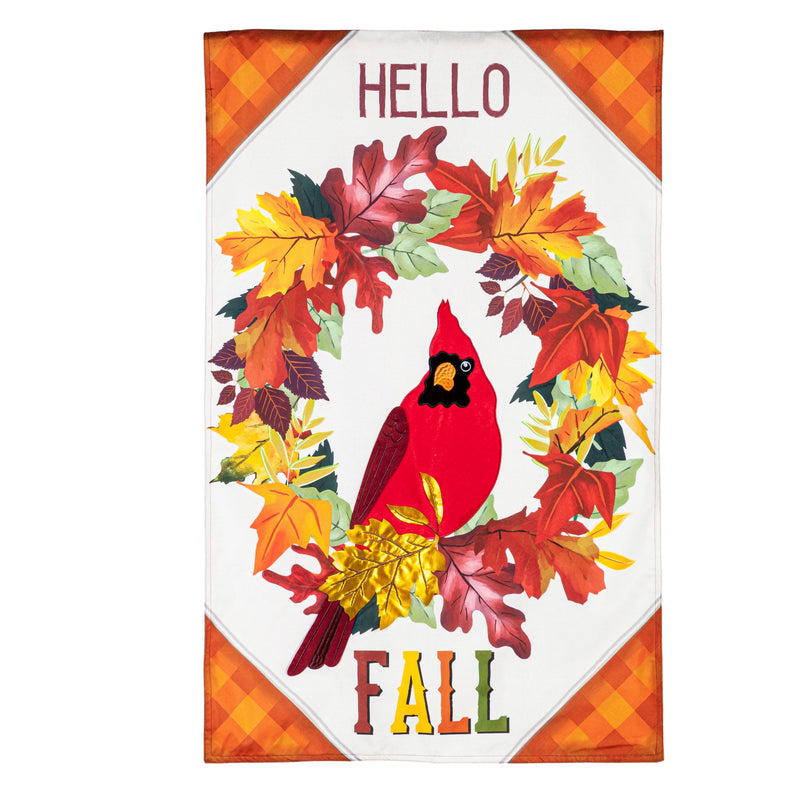 Evergreen Flag,Hello Fall Cardinal Wreath House Linen Flag,28x0.25x44 Inches