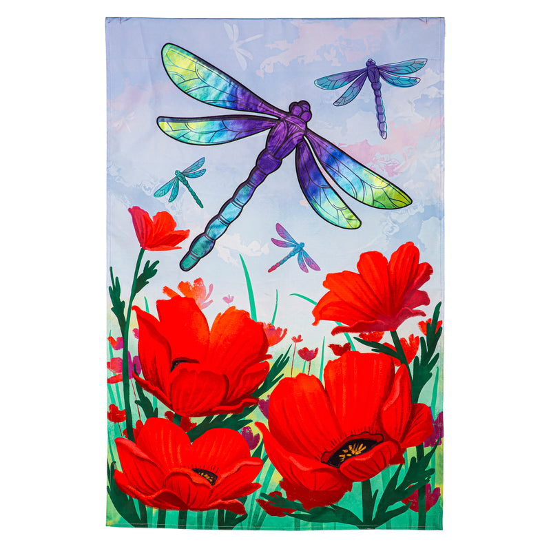 Evergreen Flag,Dragonfly and Poppy Linen House Flag,0.5x28x44 Inches