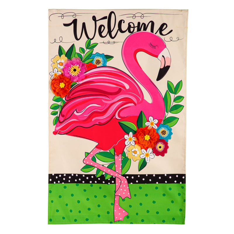 Evergreen Flag,Floral Flamingo Welcome Linen House Flag,0.5x28x44 Inches
