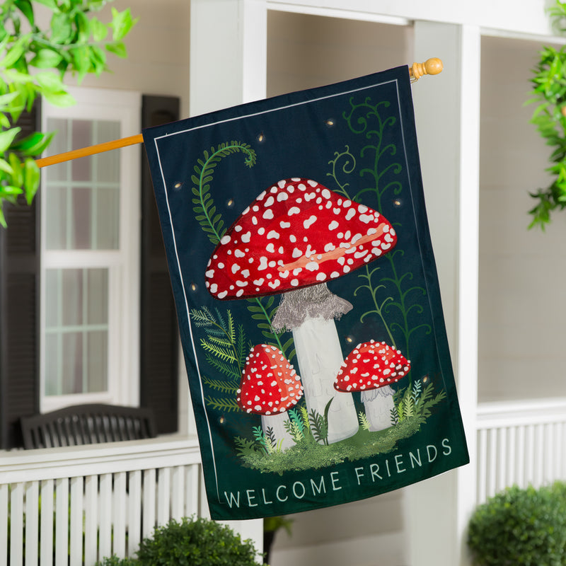 Evergreen Flag,Welcome Friends Mushroom Garden Linen House Flag,28x0.5x44 Inches