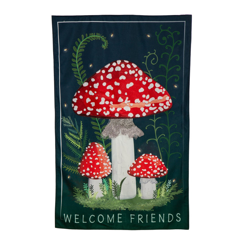 Evergreen Flag,Welcome Friends Mushroom Garden Linen House Flag,28x0.5x44 Inches