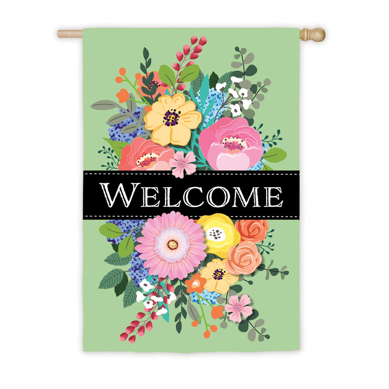 Evergreen Flag,Spring Floral Swag Welcome House Linen Flag,28x0.5x44 Inches