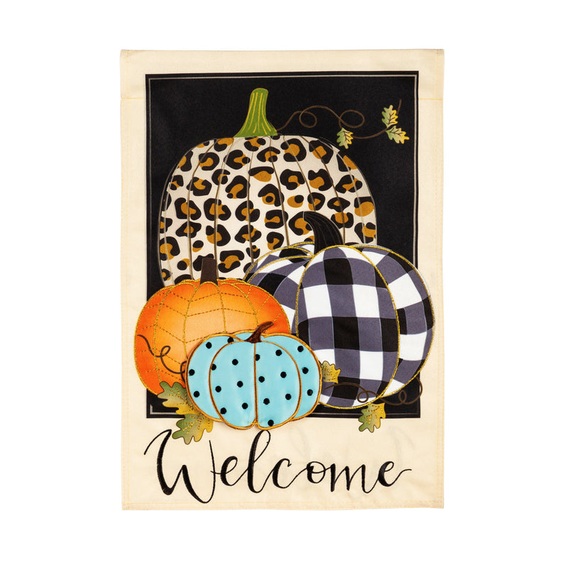 Evergreen Flag,Mixed Print Pumpkins House Linen Flag,28x44x0.5 Inches