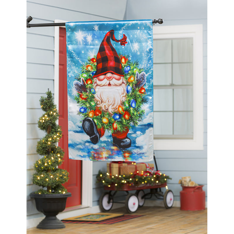 Evergreen Flag,Gnome with a Christmas Wreath House Lustre Flag,29x43x0.02 Inches