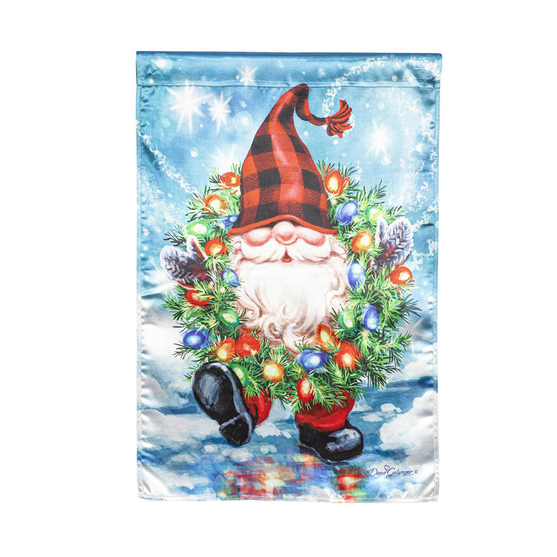 Evergreen Flag,Gnome with a Christmas Wreath House Lustre Flag,29x43x0.02 Inches