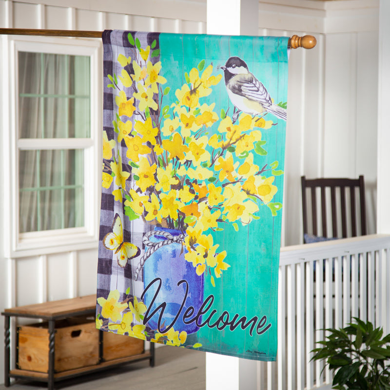 Evergreen Flag,Spring Forsythia Suede House Flag,0.2x29x43 Inches