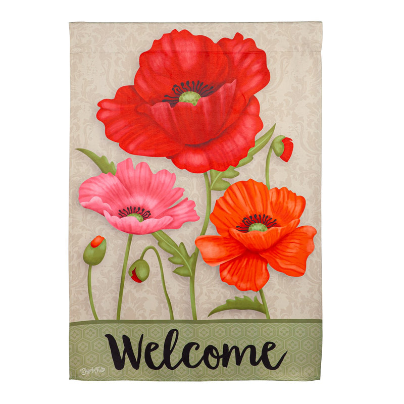 Evergreen Flag,Poppy Welcome Suede House Flag,0.02x29x43 Inches