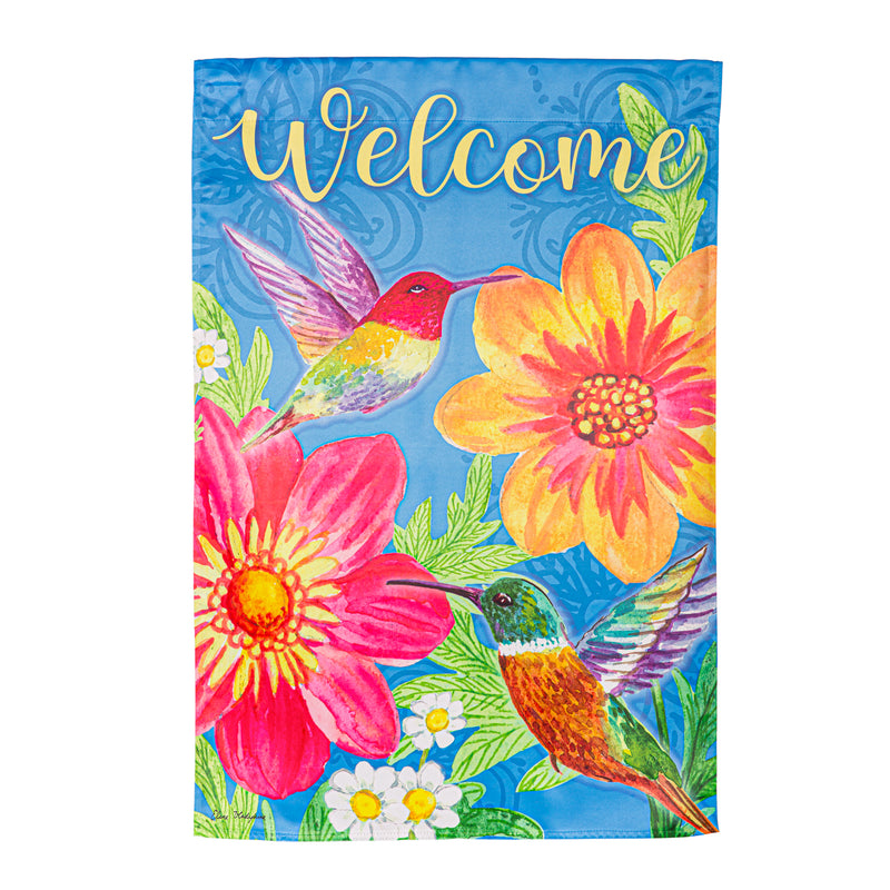 Evergreen Flag,Colorful Hummingbird and Flowers Suede House Flag,0.02x28x44 Inches