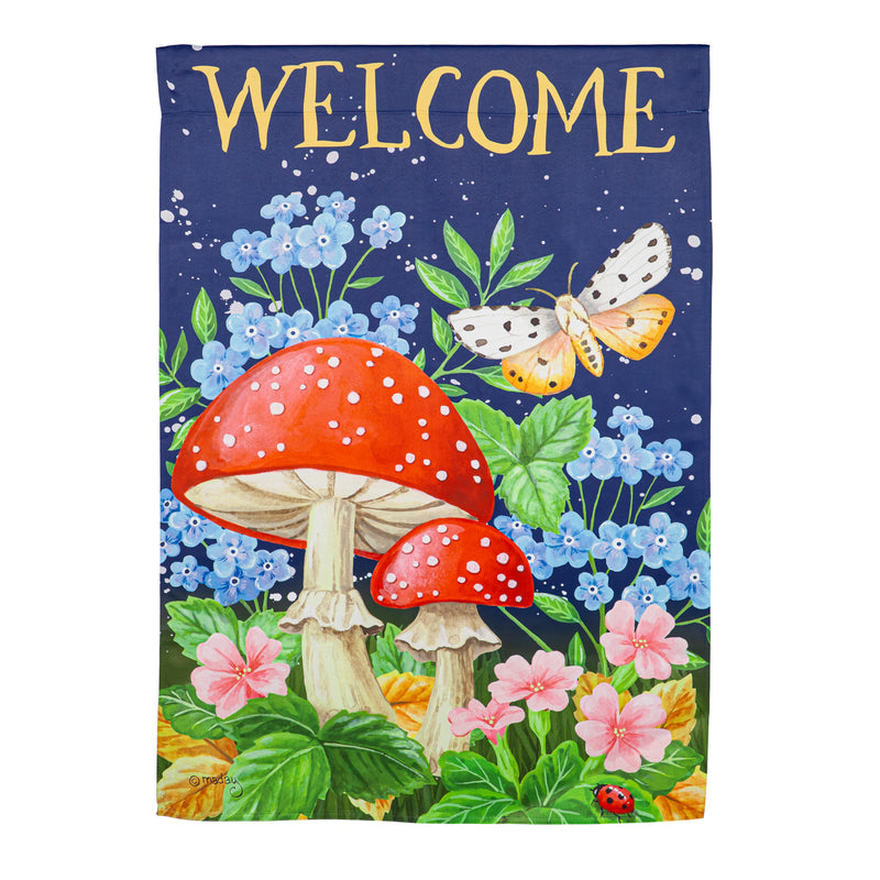 Evergreen Flag,Welcome Mushroom Suede House Flag,0.02x29x43 Inches