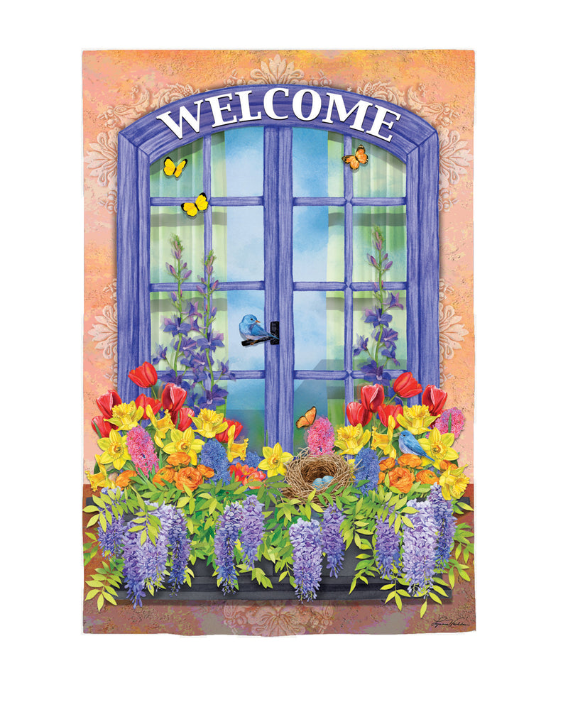 Welcome Floral Suede House Flag,13s11510