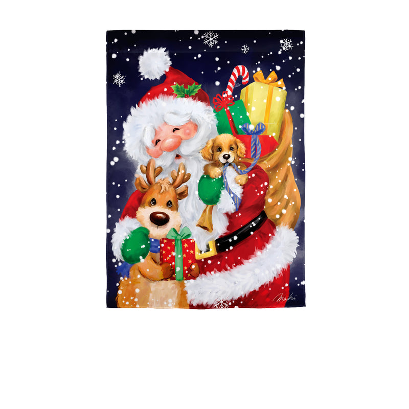 Evergreen Flag,Santa, Reindeer and Puppy Suede House Flag,28x0.02x44 Inches