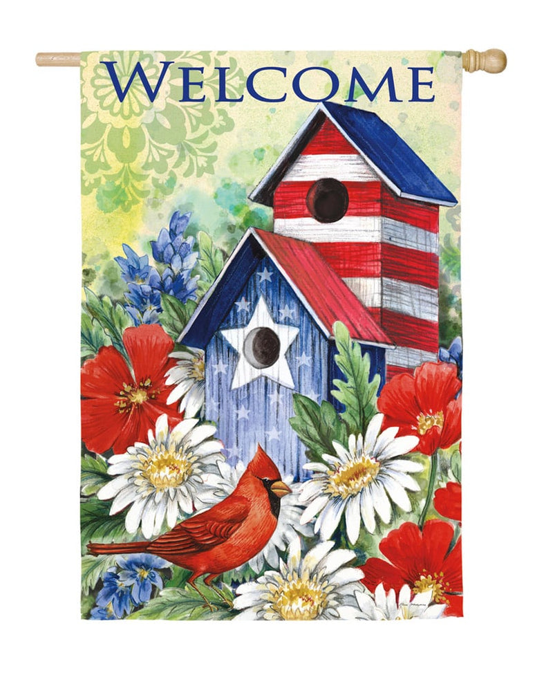 Evergreen Flag,Patriotic Birdhouse & Cardinal House Sub Suede Flag,29x43x0.04 Inches