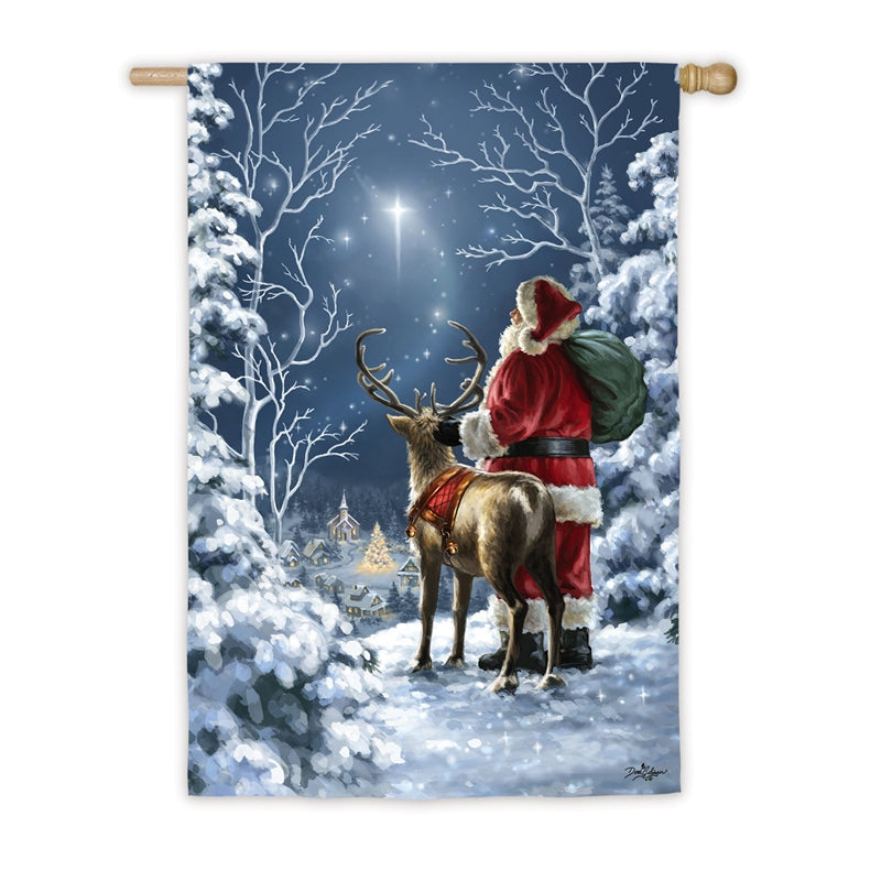 Starry Night Santa House Satin Flag,13a8174