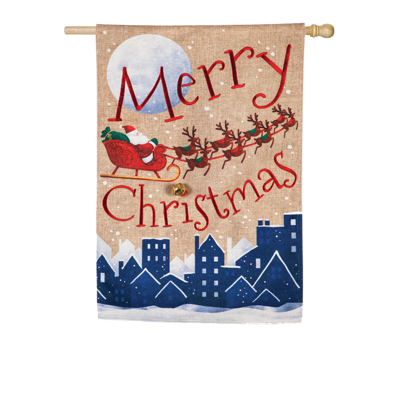 Santa's Sleigh Merry Christmas House Burlap Flag,13b9435