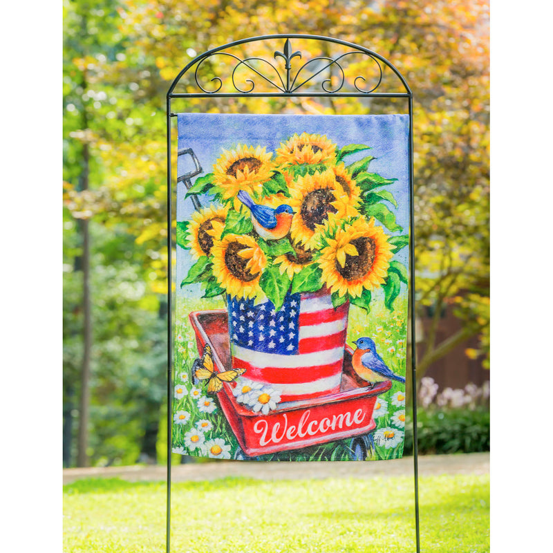 Patriotic Sunflower Wagon House Textured Suede Flag,13es9157