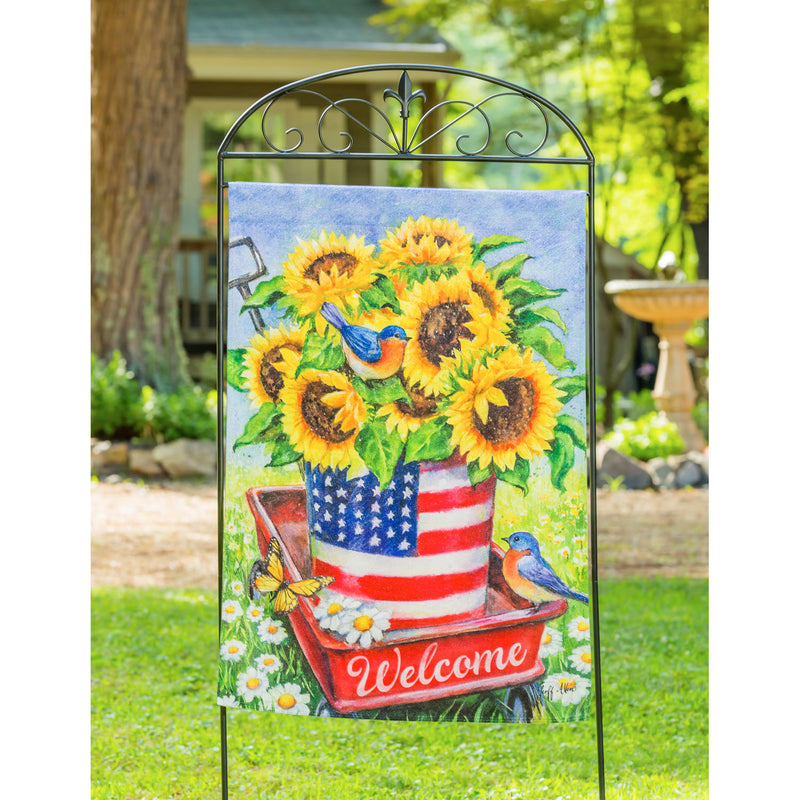 Patriotic Sunflower Wagon House Textured Suede Flag,13es9157