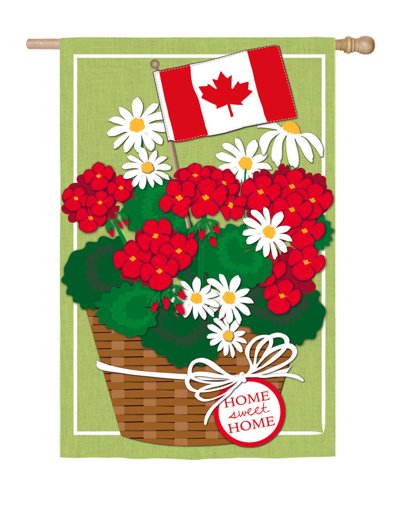 Evergreen Canadian Patriotic Basket of Flowers House Linen Flag, 44'' x 28'' inches