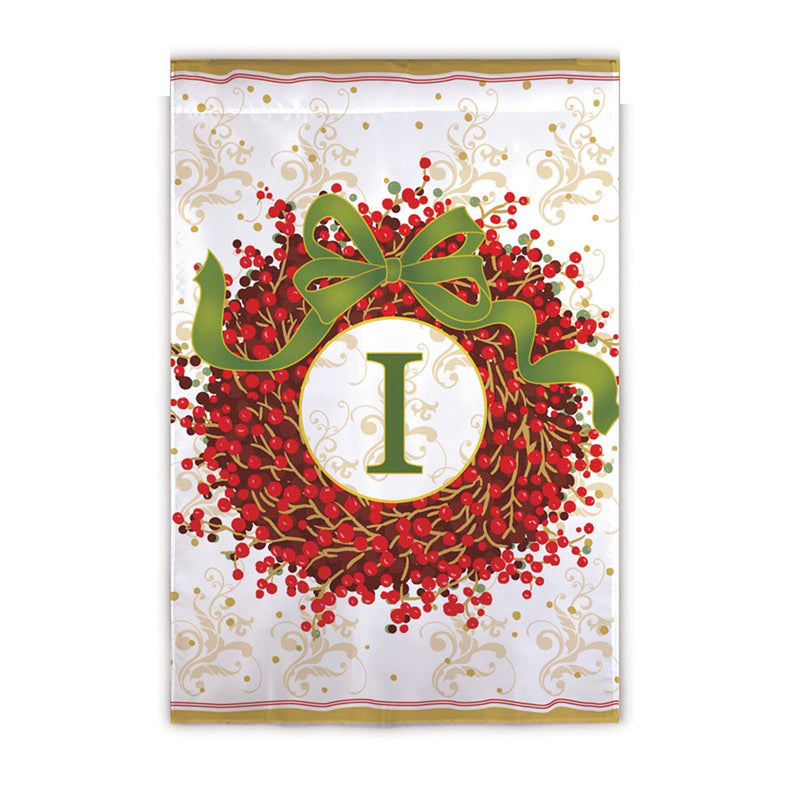 Evergreen Flag,Flag, Gar, Holiday Monogram Wreath I,12.5x0.12x18 Inches