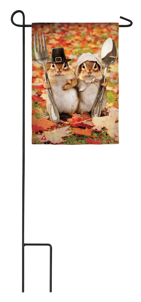 Evergreen Flag,Thanksgiving Gothic Chipmunks Garden Satin Flag,12.5x18x0.02 Inches