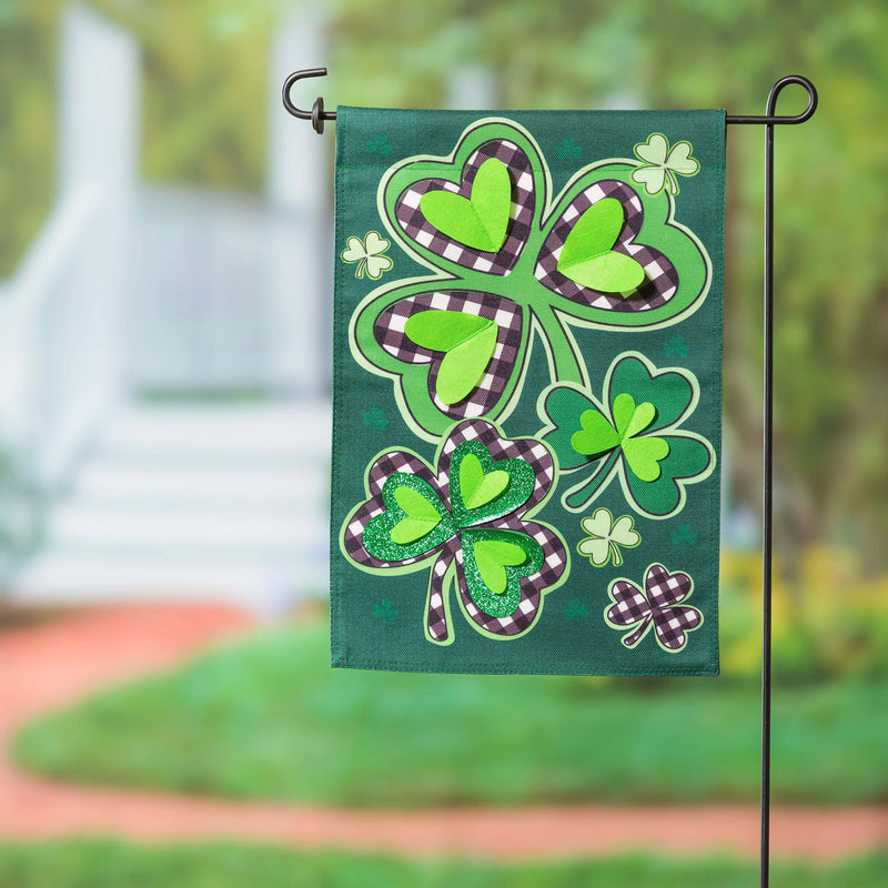 Shamrocks with Checks Garden Burlap Flag,14b10122