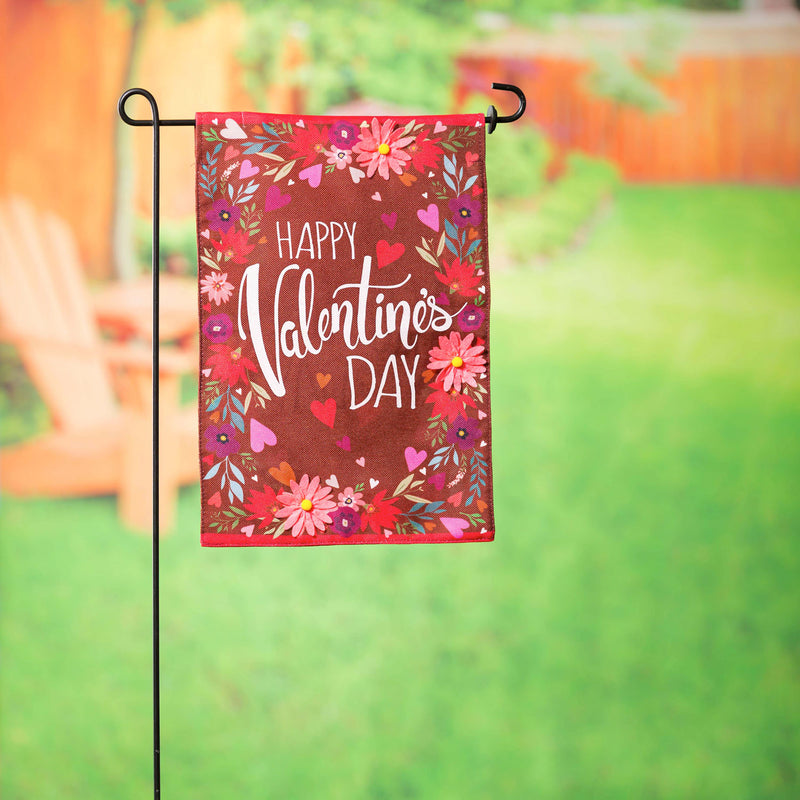Evergreen Flag,Valentine's Day Hearts and Flowers Garden Burlap Flag,12.5x0.2x18 Inches