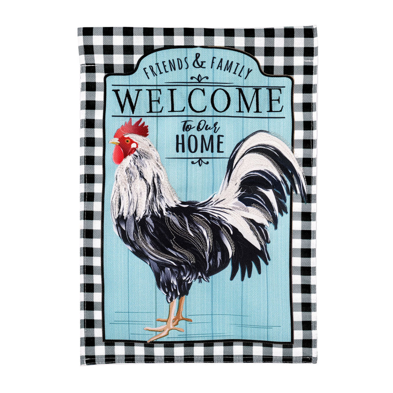 Black and White Rooster Garden Burlap Flag, 18"x12.5"inches