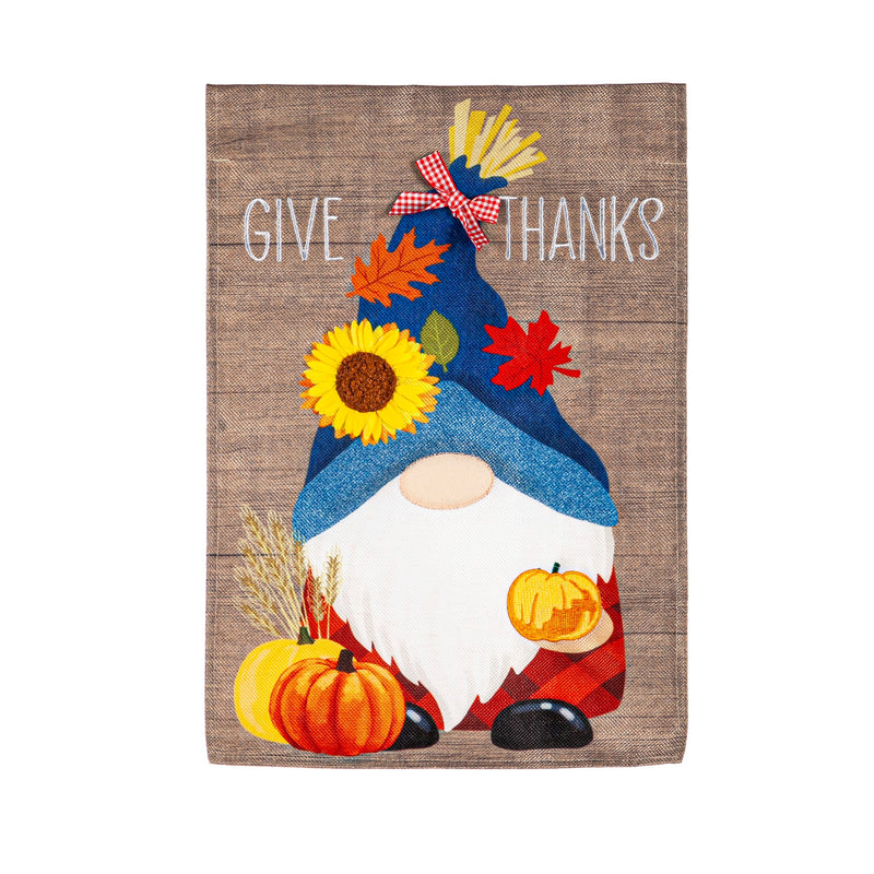 Evergreen Flag,Give Thanks Fall Gnome Garden Burlap Flag,12.5x0.2x18 Inches