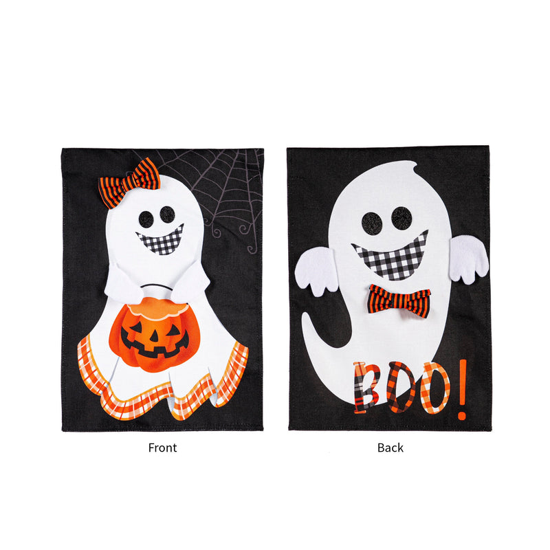 Evergreen Flag,Girl and Boy Ghost Reversible Garden Burlap Flag,0.2x12.5x18 Inches