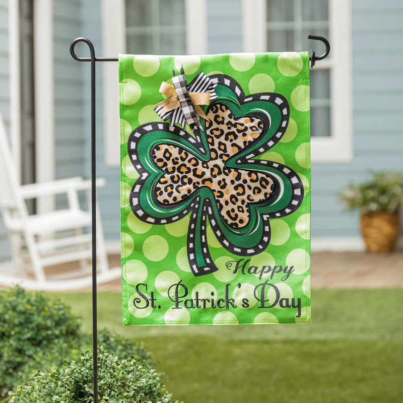 Evergreen Flag,Animal Print Shamrock Garden Burlap Flag,0.2x12.5x18 Inches