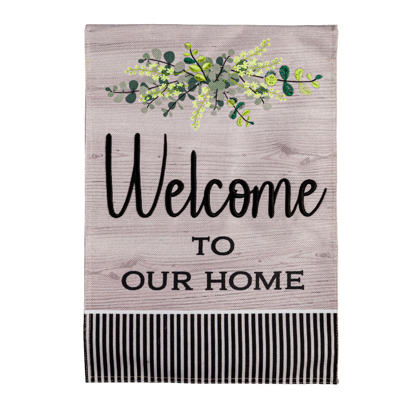 Evergreen Flag,Wood Grain Welcome Garden Burlap Flag,12.5x0.2x18 Inches