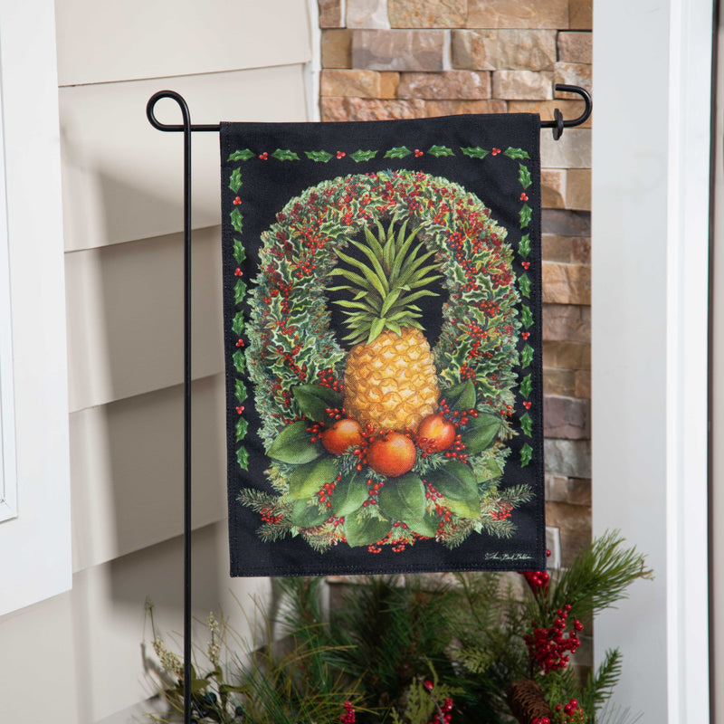 Evergreen Flag,Christmas Pineapple Wreath Burlap Garden Flag,12.5x0.2x18 Inches
