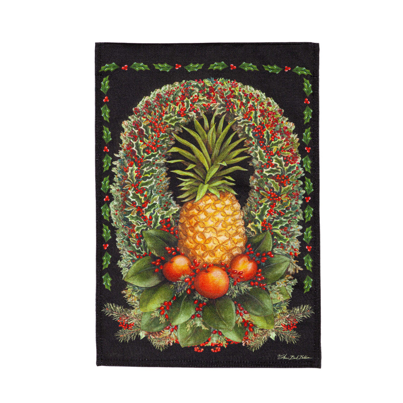 Evergreen Flag,Christmas Pineapple Wreath Burlap Garden Flag,12.5x0.2x18 Inches