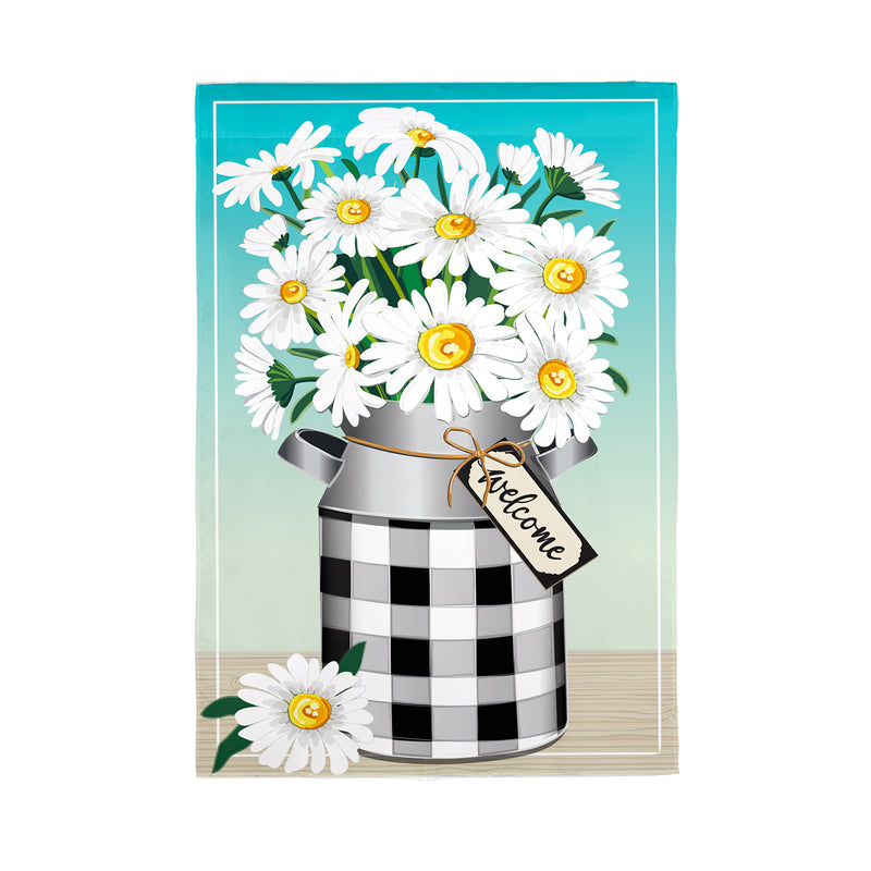 Evergreen Flag,Milk Can with Daisies Burlap Garden Flag,0.2x12.5x18 Inches