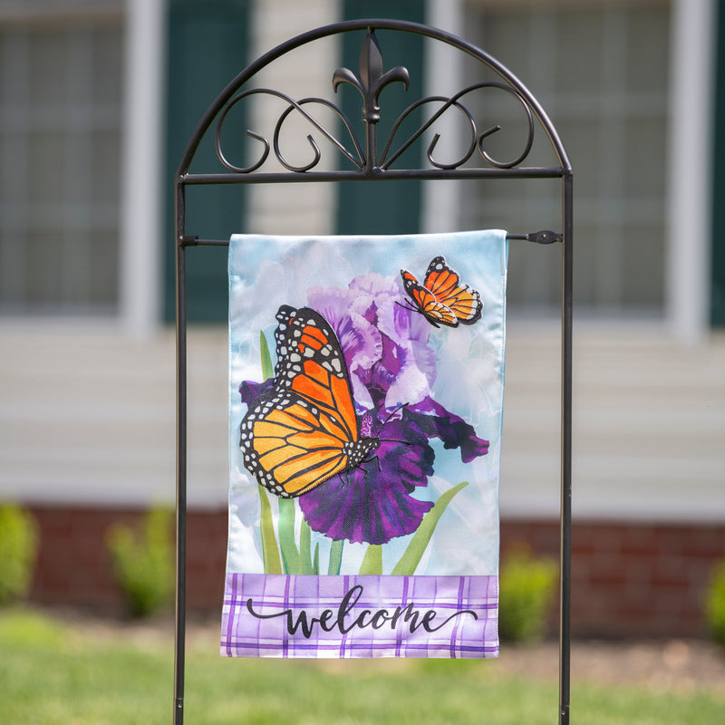 Evergreen Flag,Iris Butterflies Garden Burlap Flag,0.2x12.5x18 Inches
