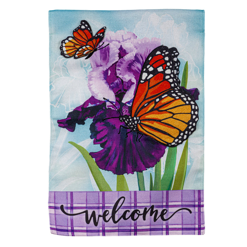 Evergreen Flag,Iris Butterflies Garden Burlap Flag,0.2x12.5x18 Inches