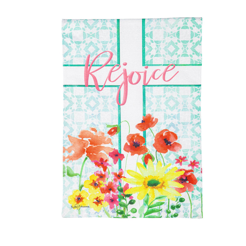 Evergreen Flag,Rejoice Cross Burlap Garden Flag,12.5x0.2x18 Inches