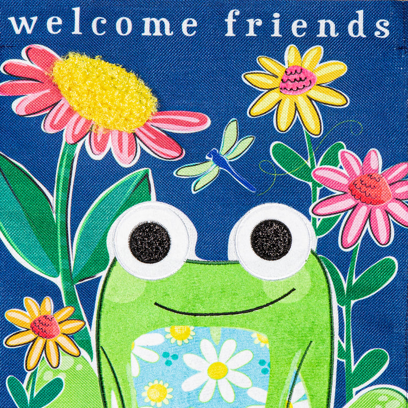 Evergreen Flag,Welcome Friends Frog  Burlap Garden Flag,12.5x0.2x18 Inches