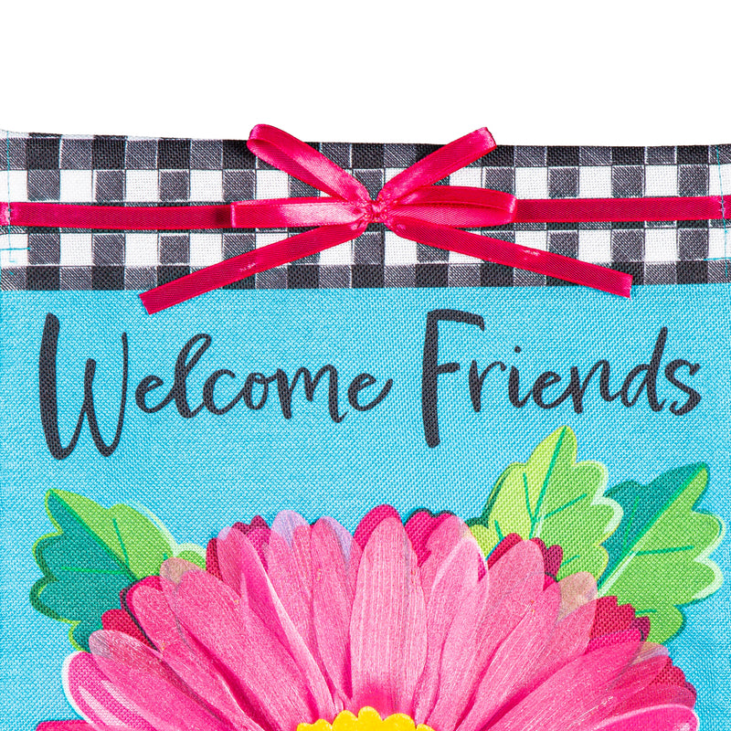 Evergreen Flag,Welcome Friends Daisy Burlap Garden Flag,12.5x0.2x18 Inches