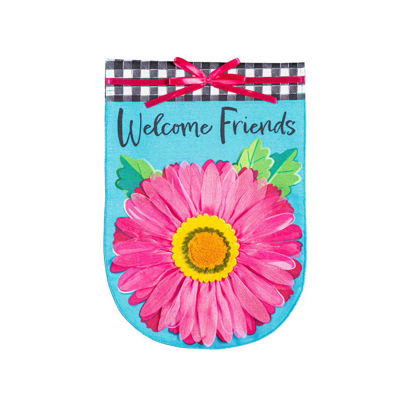 Evergreen Flag,Welcome Friends Daisy Burlap Garden Flag,12.5x0.2x18 Inches